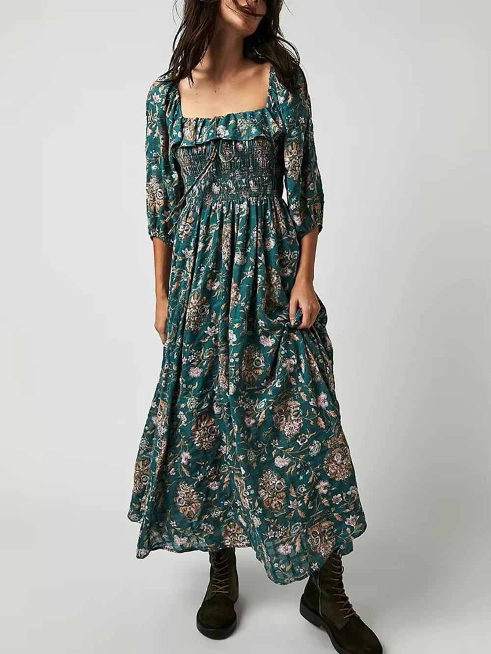 Free People Oasis Floral Midi Dress Jade Green Size Small Boho Western - Picture 17 of 17